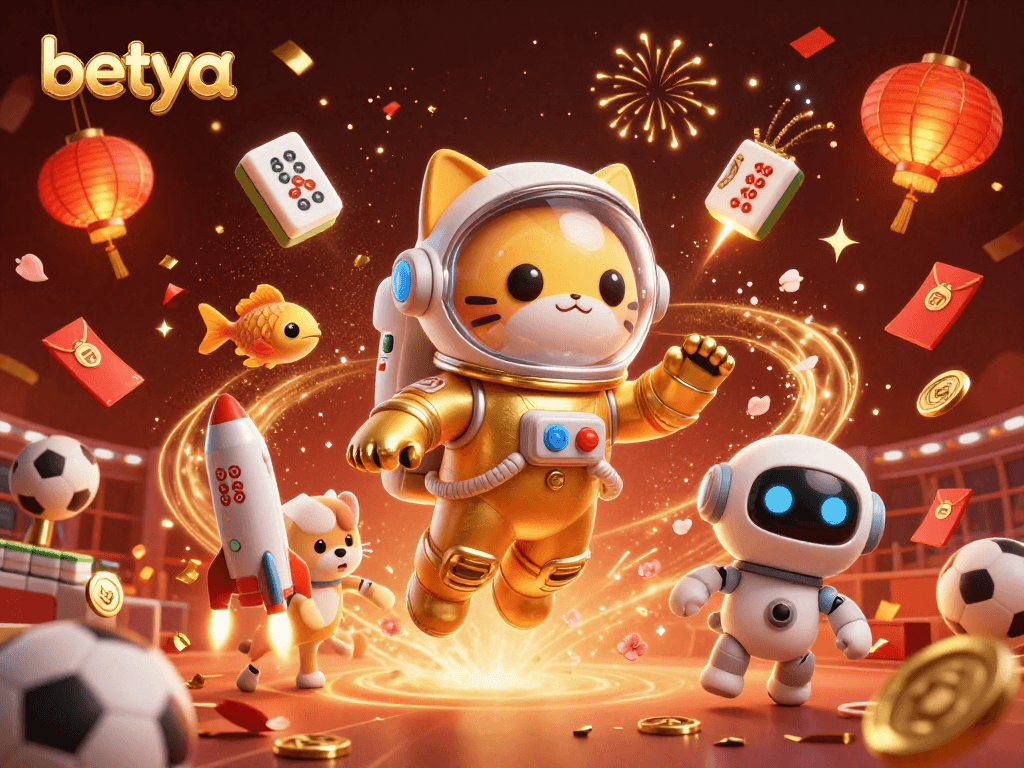 Engage in thrilling sports betting with Betya's vibrant 3D illustration featuring unique characters
