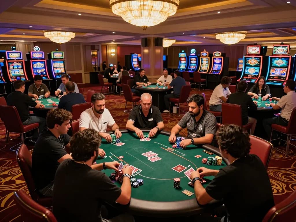 Players enjoying an exciting MK8 poker game at a vibrant casino, showcasing strategy and fun.