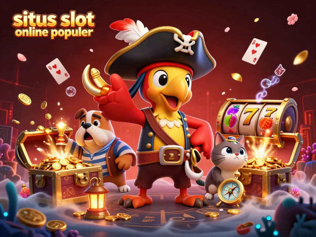Menangkan jackpot dengan situs slot online populer, menampilkan karakter kartun 3D di dalam suasana yang penuh detail