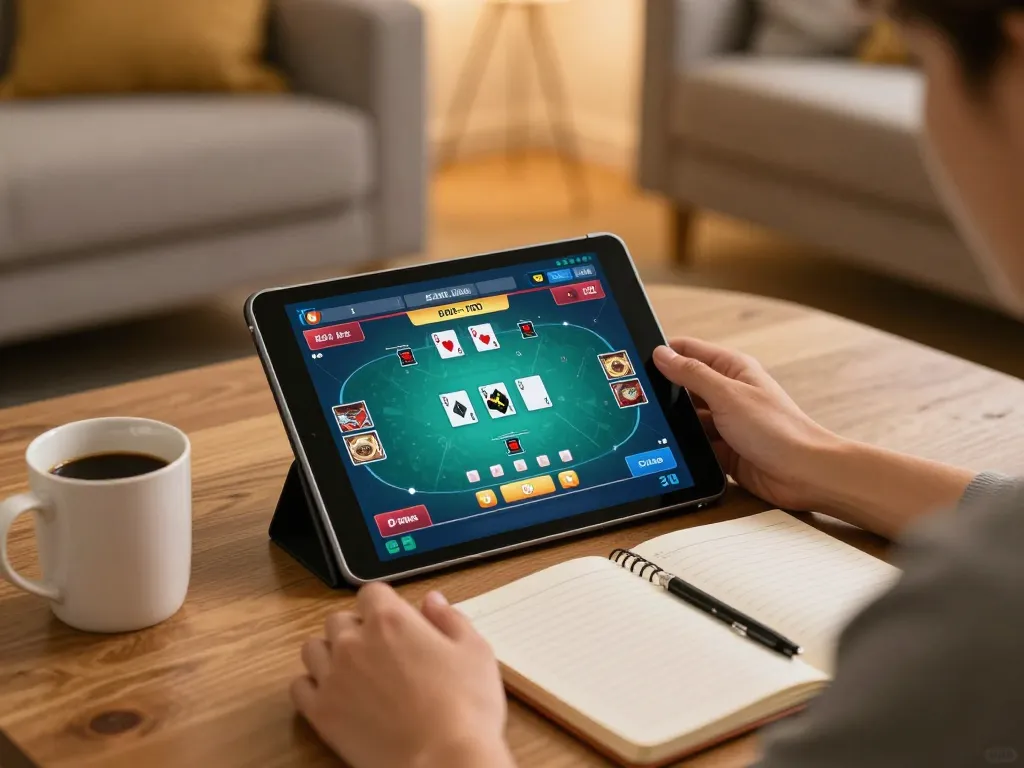 Engaging online poker gaming experience at https://lv88cha.com/ on a cozy home setup with strategic notes