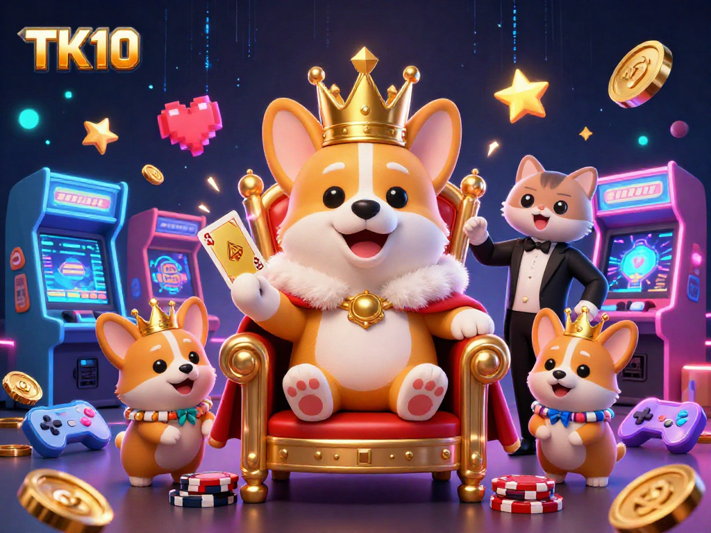 Experience the excitement of winning at TK10 while surrounded by colorful gaming elements and charming characters.