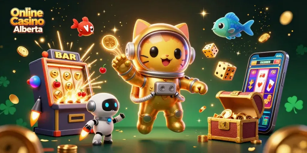 Engage in exciting gaming at Online Casino Alberta with immersive 3D characters and dynamic casino elements.