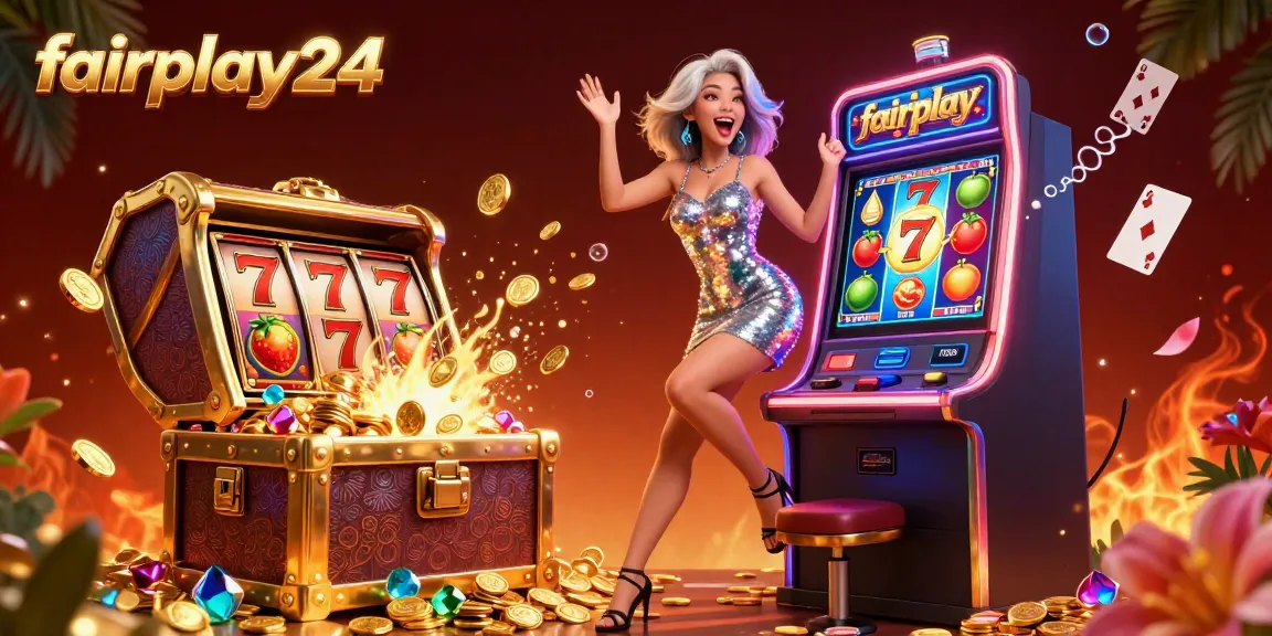 Experience epic wins at fairplay24 while celebrating a jackpot victory amidst vibrant casino elements.