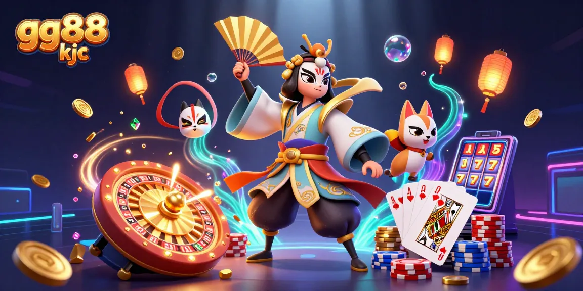 Engage with gg88 kjc in a vibrant 3D casino scene filled with golden coins, roulette, and colorful chips.