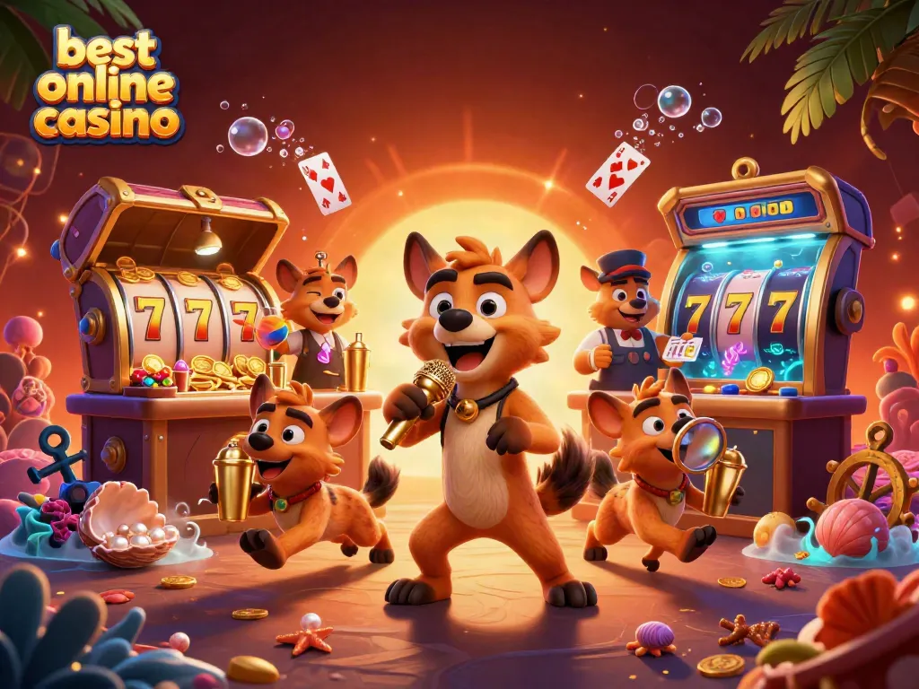 Engaging display of the best online casino featuring hyenas in a vibrant casino scene.