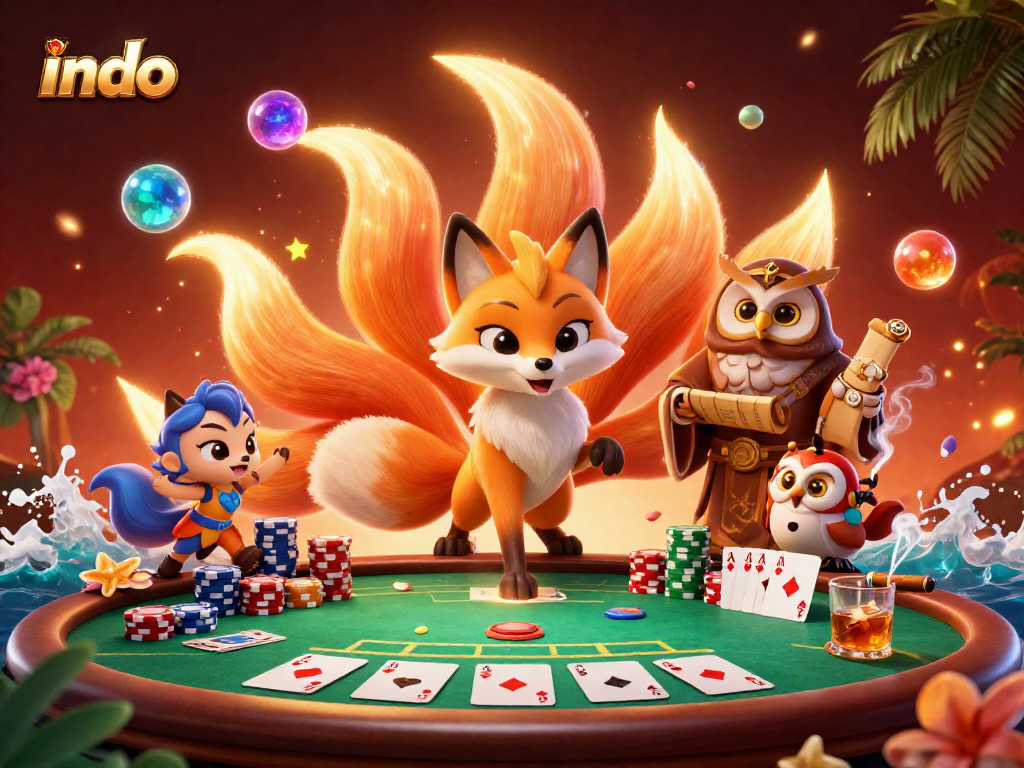 Engage in thrilling gameplay at Indo, featuring vibrant fox spirit and poker elements.