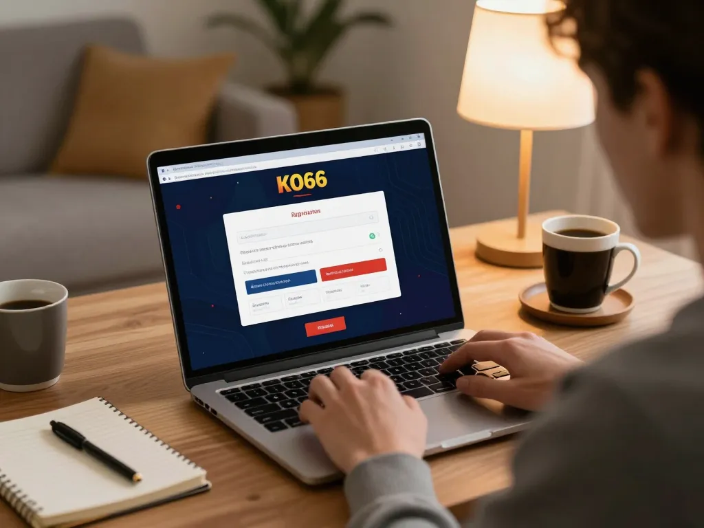 Register for KO66 easily from home with online casino gaming on a laptop interface.