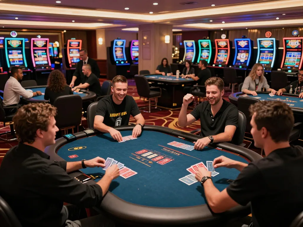 Players enjoying exciting poker action at God55 casino under vibrant casino lights
