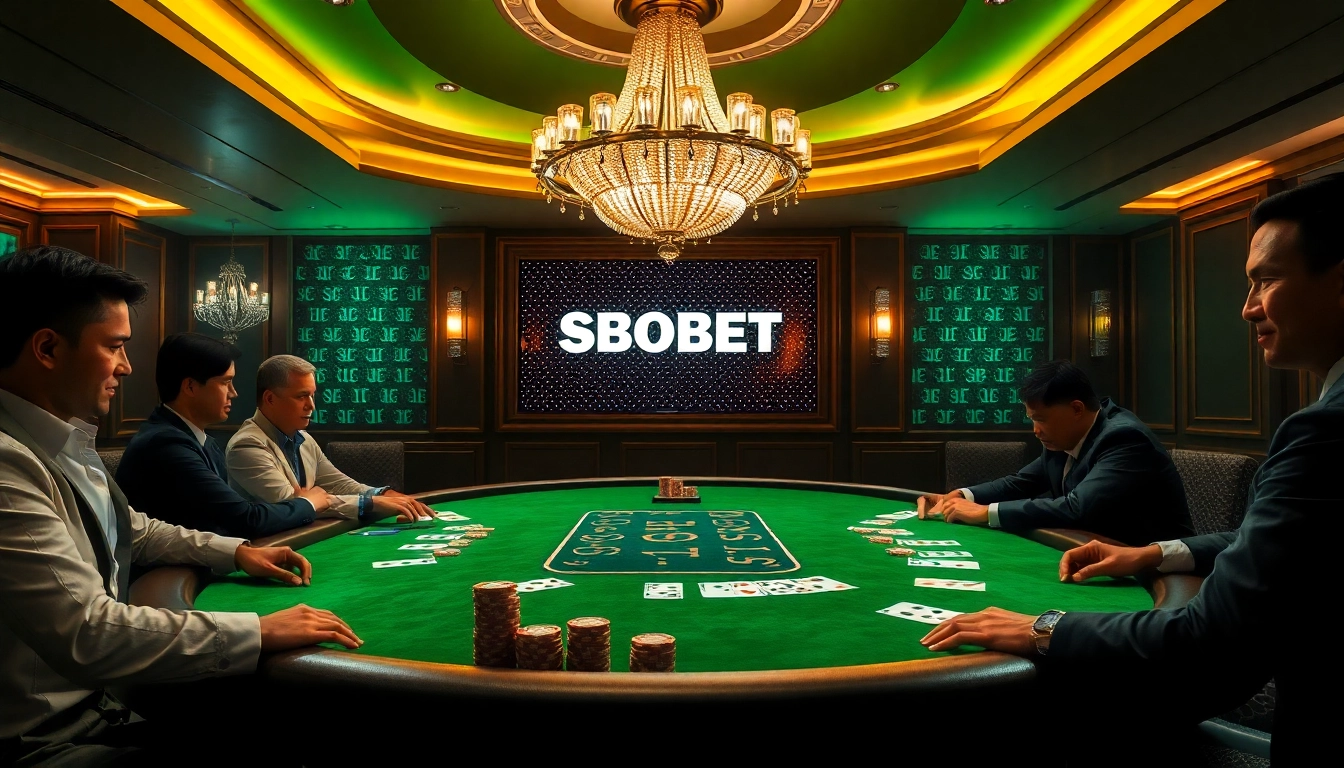 SBOBET poker game in an elegant casino setting with luxury ambiance and excitement.