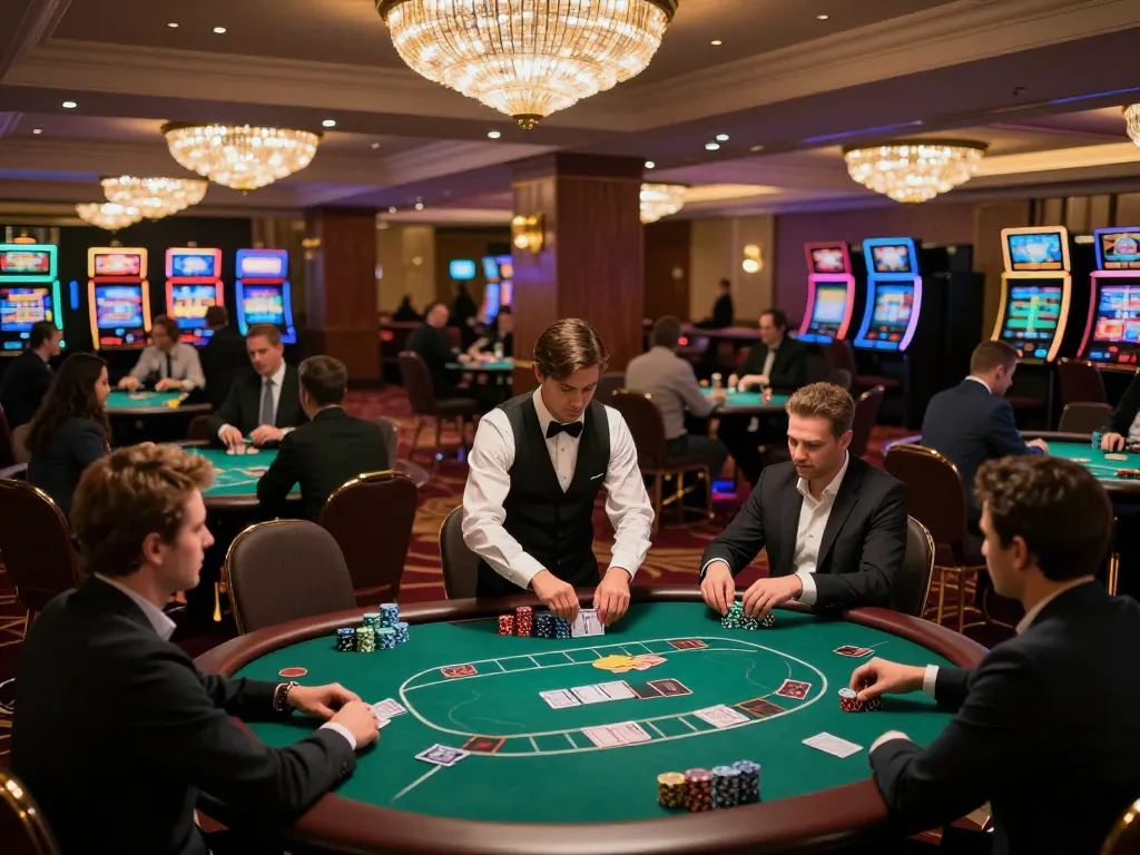 Players engaging in strategic poker gameplay at 99Win Casino with dynamic lighting and focused atmosphere
