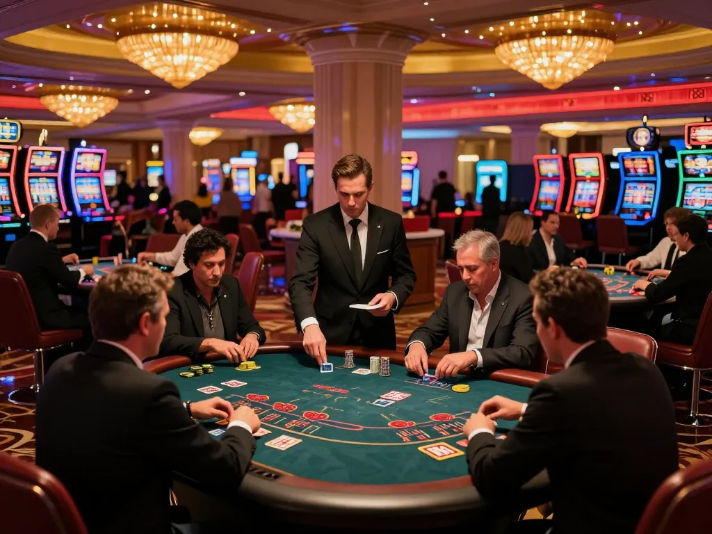 Experience the vibrant gaming action at https://www.bdtk66.one/ with players engrossed at blackjack tables.