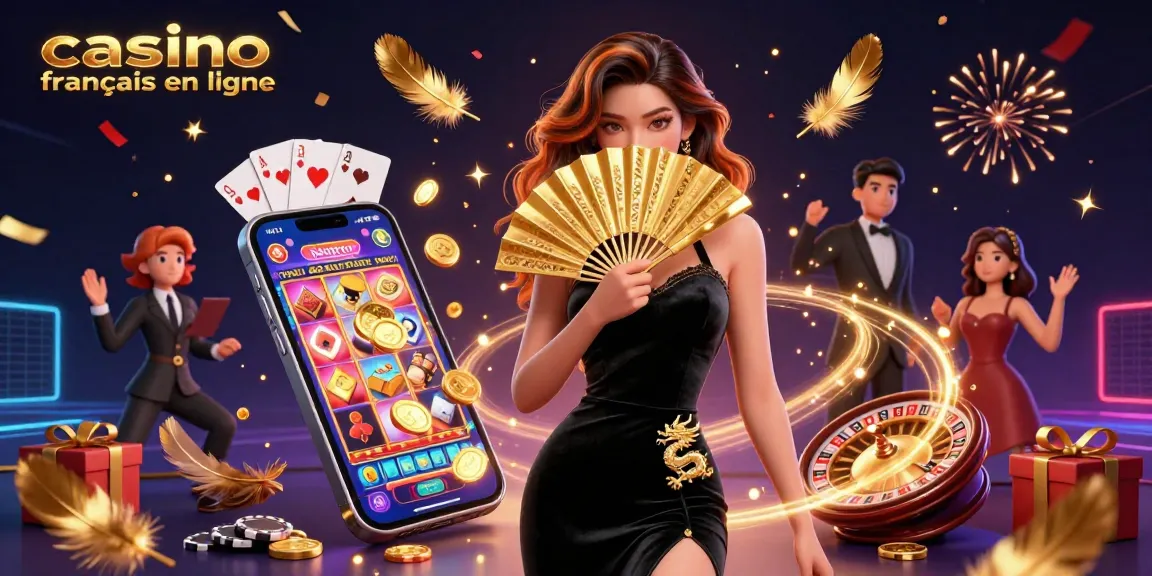 Découvrez l'excitation du casino français en ligne avec une superbe illustration 3D mettant en avant des éléments de jeu dynamiques.