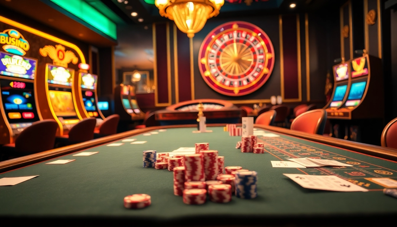 Experience the excitement of qh88 with vibrant casino tables and spinning roulette wheels.
