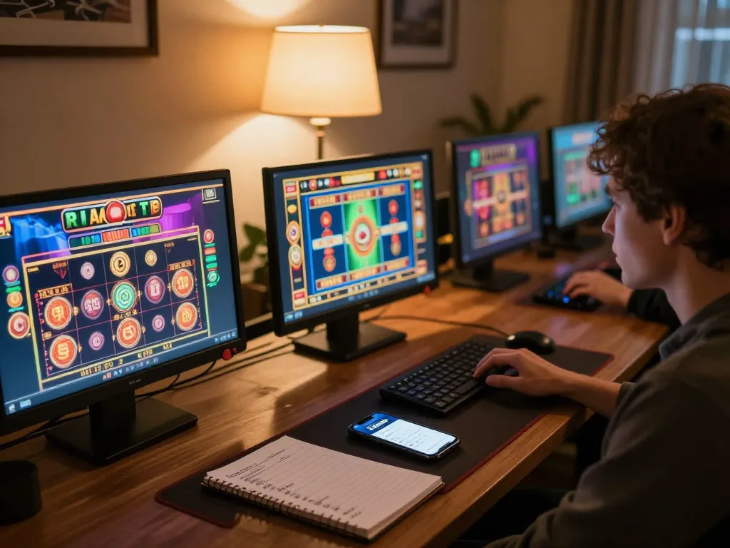 Engage in online slots and games using the link LUCKYWIN on multiple screens in a cozy home setup