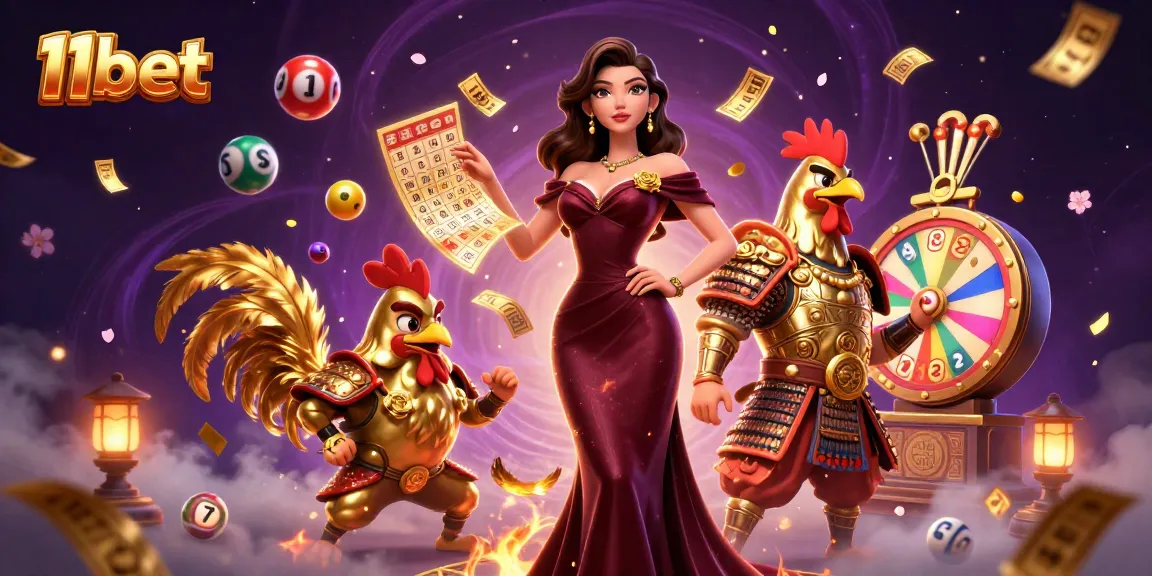 Experience the thrill of 11bet with a glamorous scene featuring vibrant gaming elements and dynamic characters.