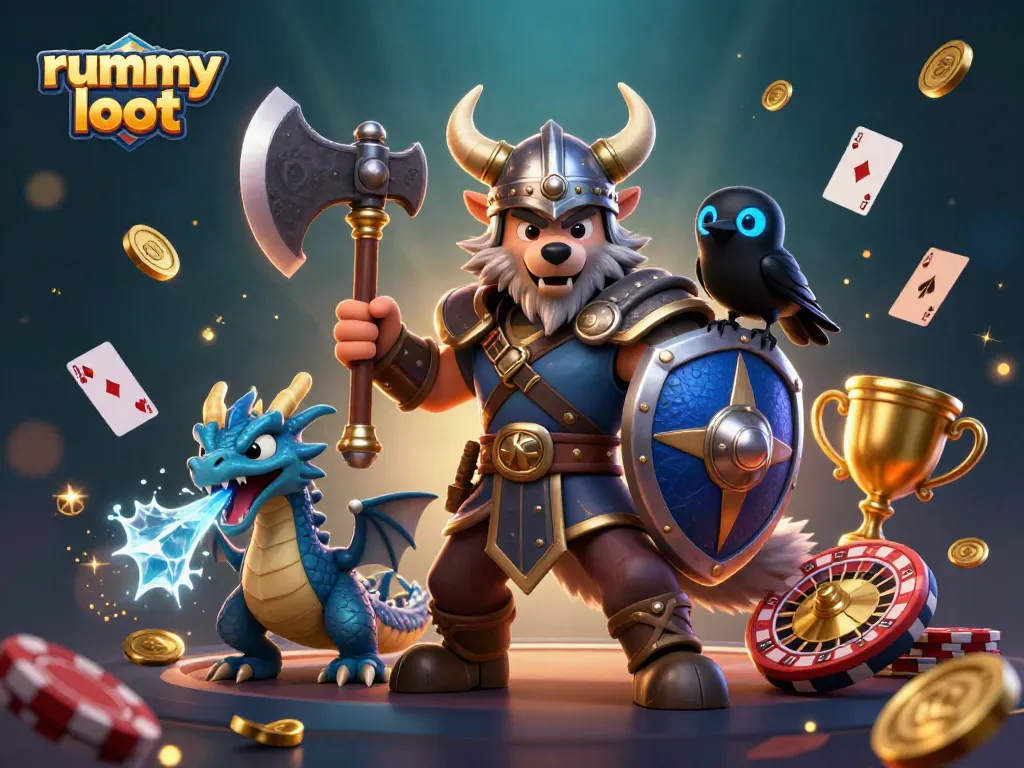 Engage in exciting gameplay with the rummy loot characters in a vibrant casino setting, showcasing action-packed elements.