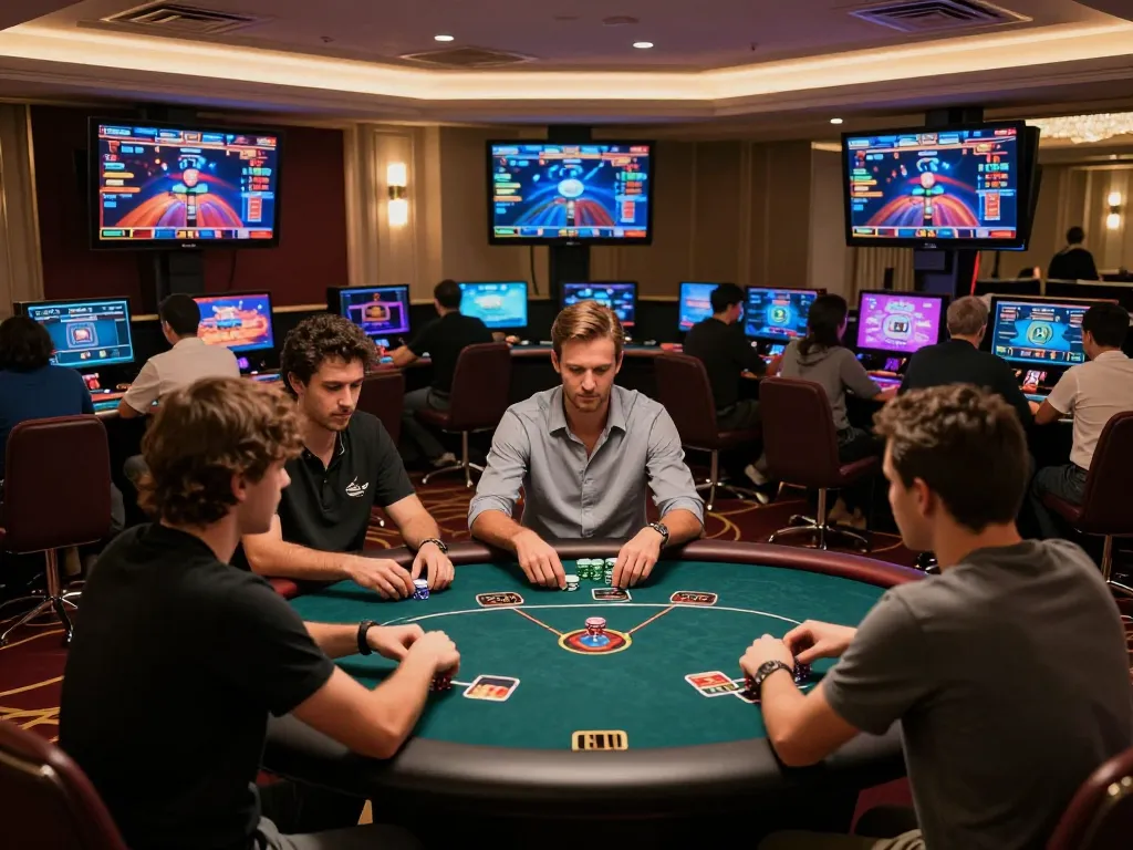 MB66 online casino experience showcasing players analyzing strategies at virtual poker tables