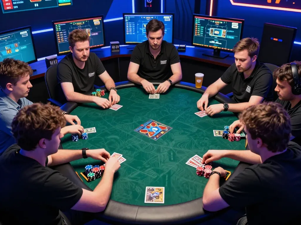Playing poker on TR88 platform, showcasing intense strategies and stacked chips in a dynamic gaming environment