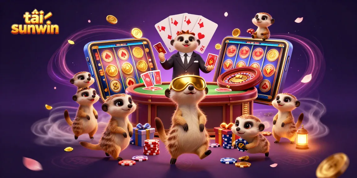 Engage with the tải sunwin experience as meerkats manage a vibrant casino scene filled with games and excitement.