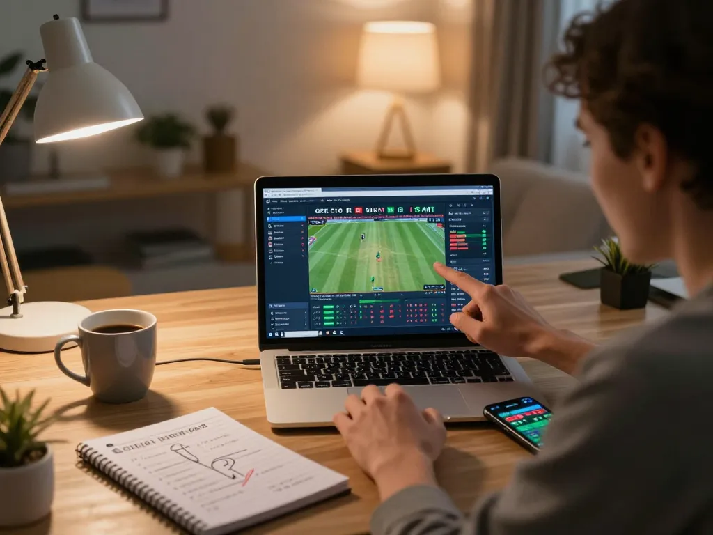 ta88 user analyzing sports betting odds on laptop with live game stats and strategies