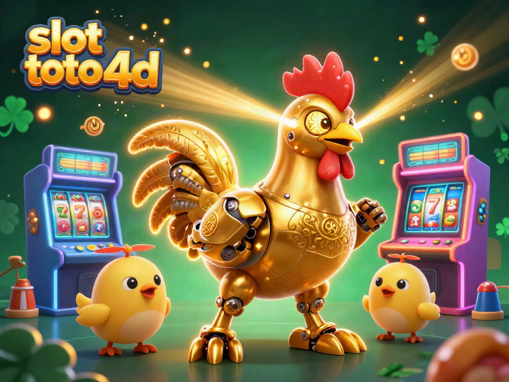 Engage with slot toto 4d gaming through colorful arcade elements and a dynamic rooster robot scene.