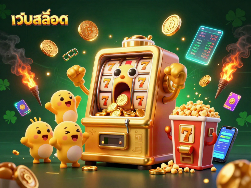 Spin the golden slot machine hitting a jackpot for เว็บสล็อต enthusiasts.