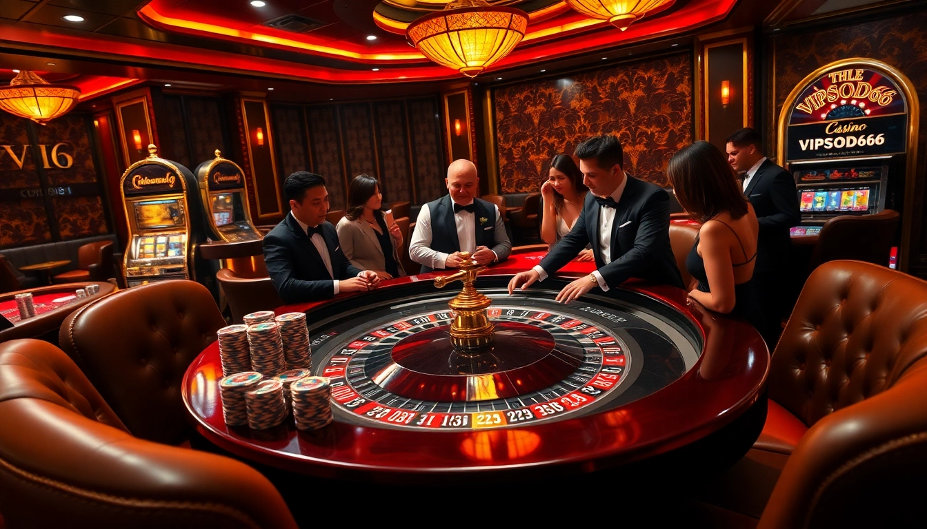 Engage with the thrilling ambiance of VIPSODO66 at a luxurious casino table, featuring vibrant games and sophisticated atmosphere.