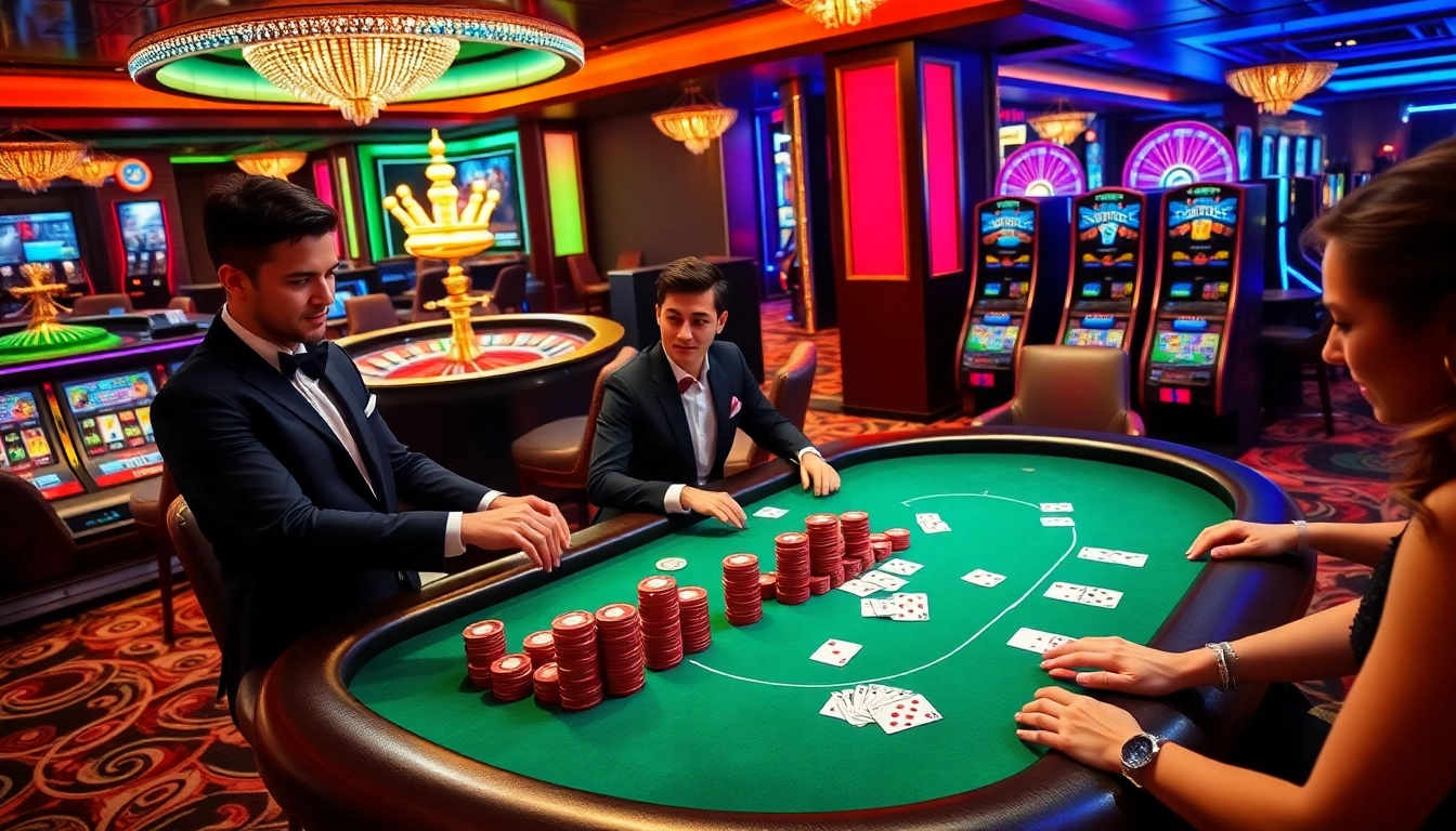 Players enjoying high-stakes poker at GA888's luxurious online casino