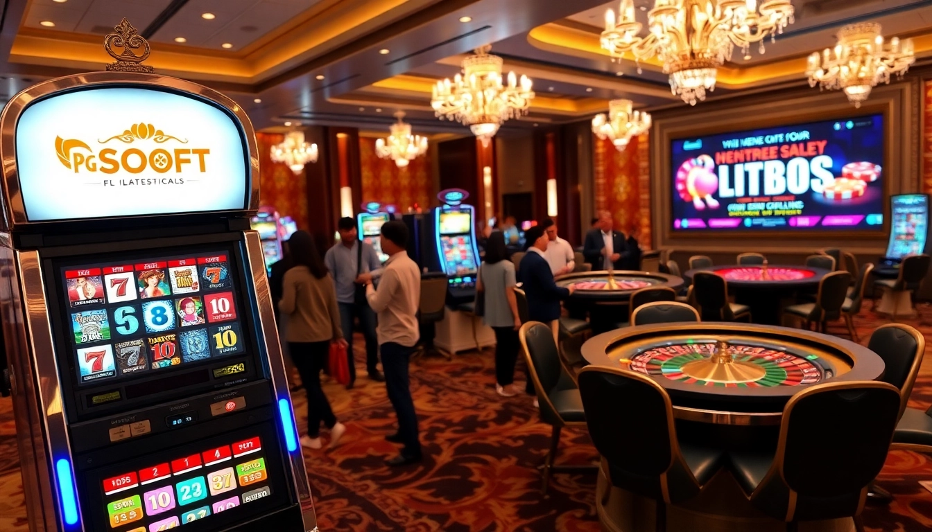Engage in situs slot demo excitement at a luxurious casino featuring vibrant slot machines.