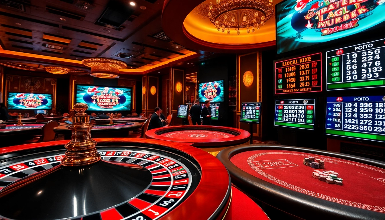 Engaging scene of Live Draw Macau showcasing roulette, poker tables, and real-time results updates.