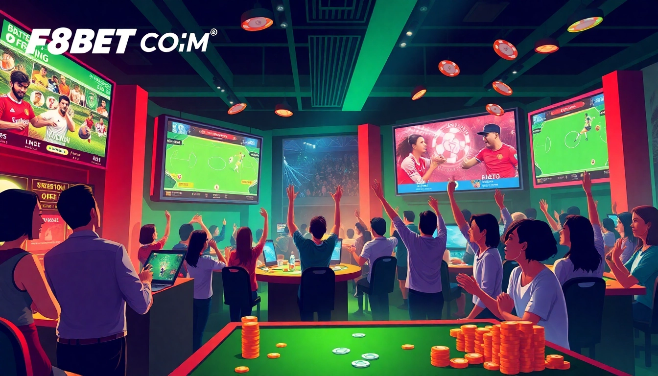 Exciting online betting atmosphere at F8BET COM with vibrant casino elements.