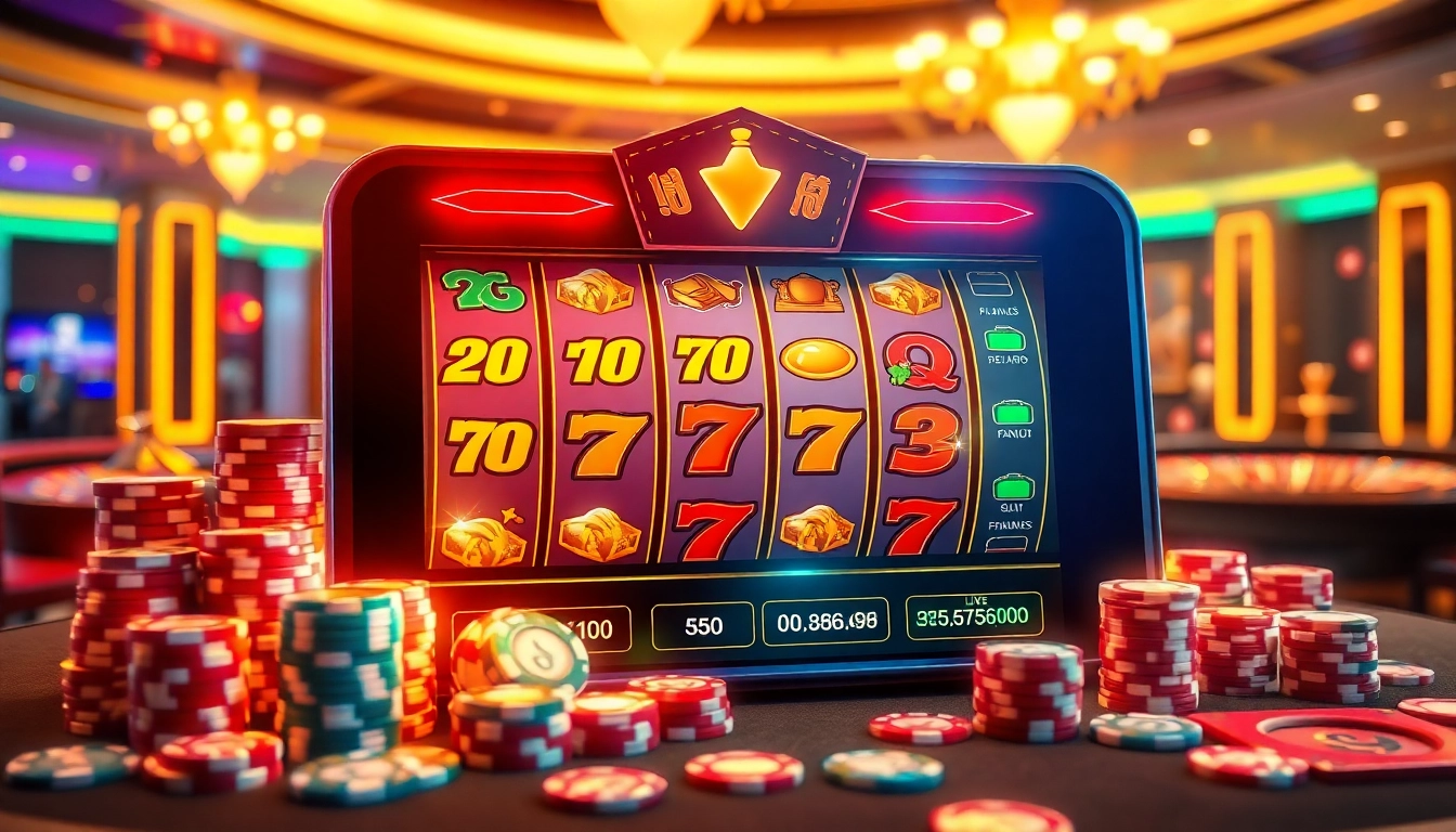 Strategically spinning reels in game nổ hũ slot with vibrant jackpot symbols and poker chips