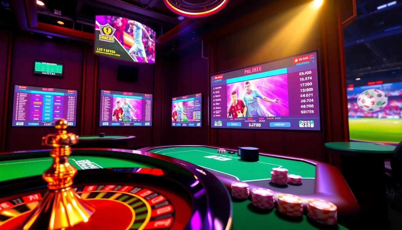 Engaging scene of Judi Bola betting interface showcasing soccer match statistics and casino elements.