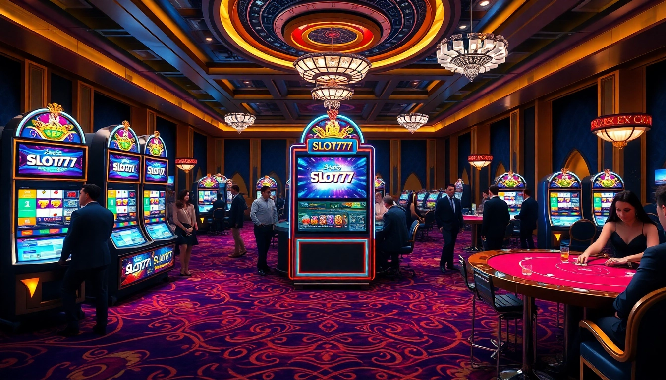 Experience the thrill of gaming as you access slot777 login with vibrant slot machines in a luxurious casino.
