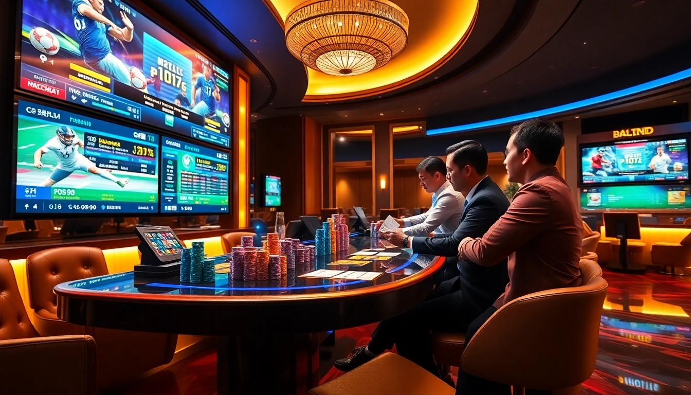 Placing strategic bets at Nhà cái cá cược thể thao sportsbook counter with live odds and chips