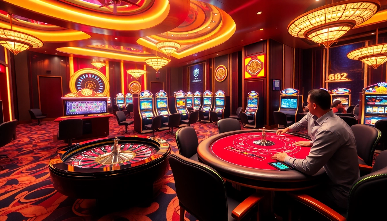 B52CLUB virtual casino environment showcasing exciting online gambling with poker, roulette, and slot machines.