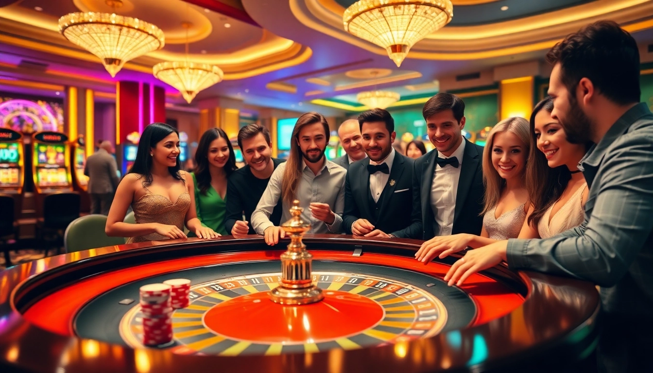 Kkwin casino scene featuring excited players at a roulette table
