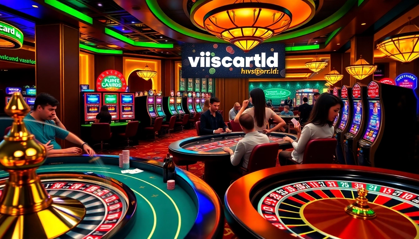 Exciting casino gaming scene at https://viscard.de.com/ with players enjoying poker and slot machines.