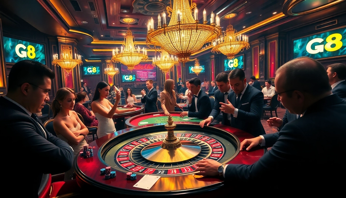 Experience the thrill of GO8 casino gaming with luxury tables and excited players.