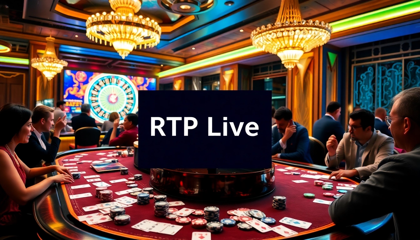 Experience the thrill of RTP Live at a bustling casino table, with players strategizing and celebrating.