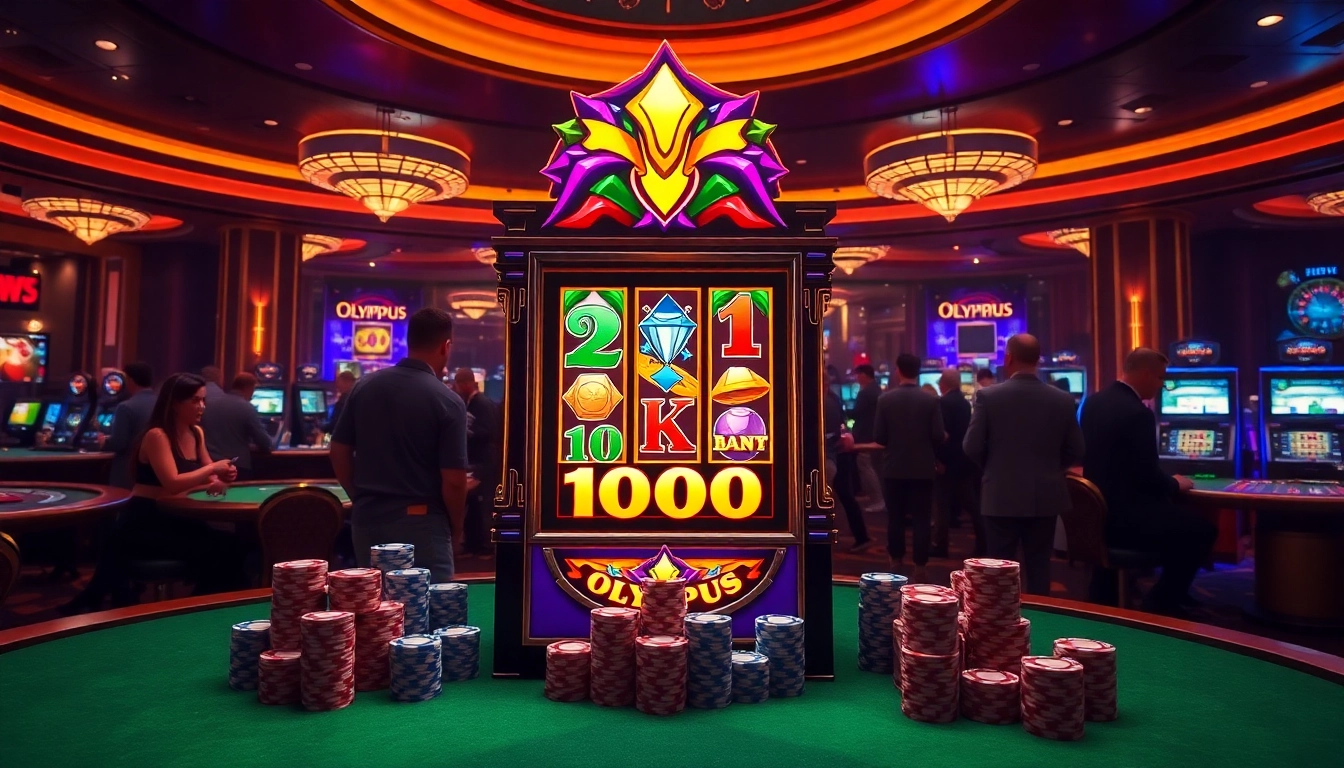 Experience the thrill of Olympus 1000 with players enjoying high-stakes gameplay at an upscale casino.